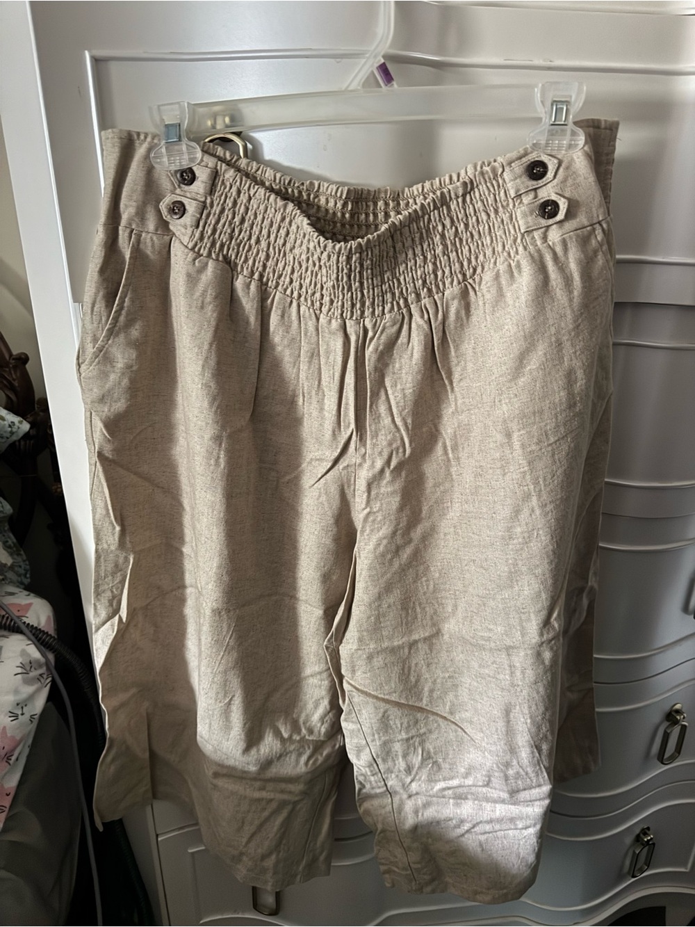 Cato Beige Wide-Leg Smocked Waist Pants